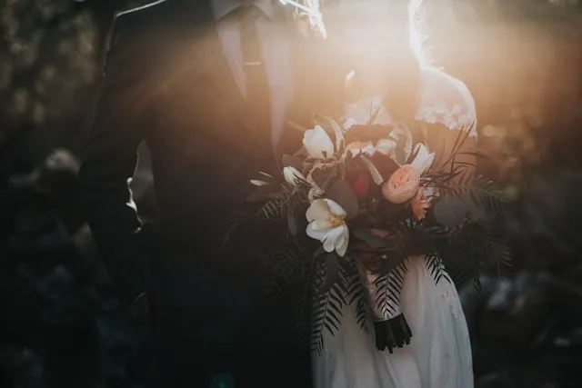 Bride and groom outdoor wedding photography in sunshine