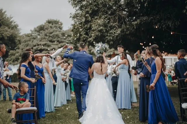 Bride and groom celebrating after wedding ceremony